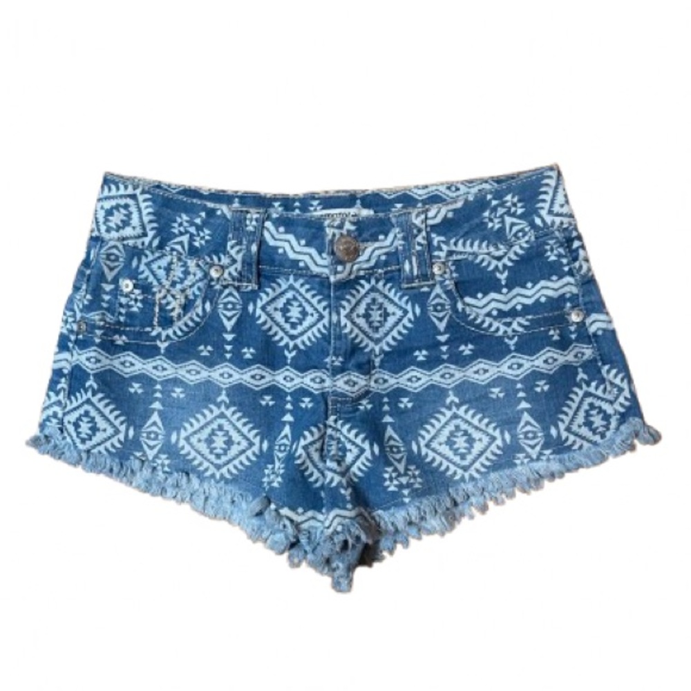 Harmony + Havoc Blue and White Aztec Patterned Women Shorts Size 0